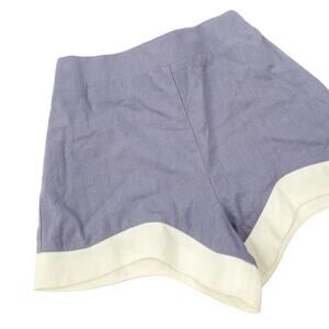 Aureum purple linen blend band trim shorts
